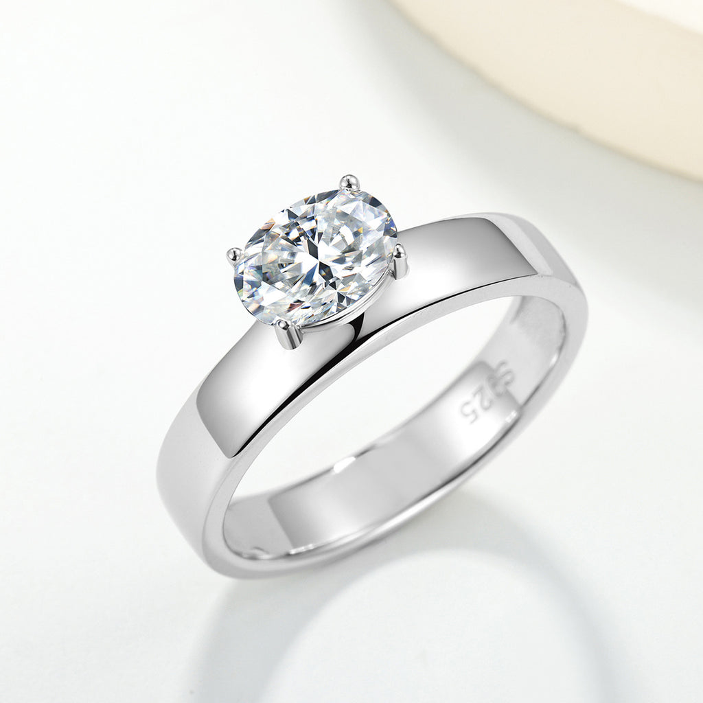 S925 Sterling Silver Oval Moissanite Wide Band Ring | 5×7mm, Gold & White Gold