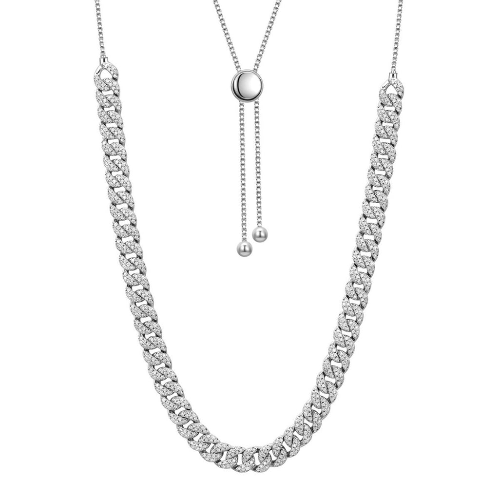 S925 Sterling Silver Adjustable Moissanite Cuban Link Necklace | Gold & Silver