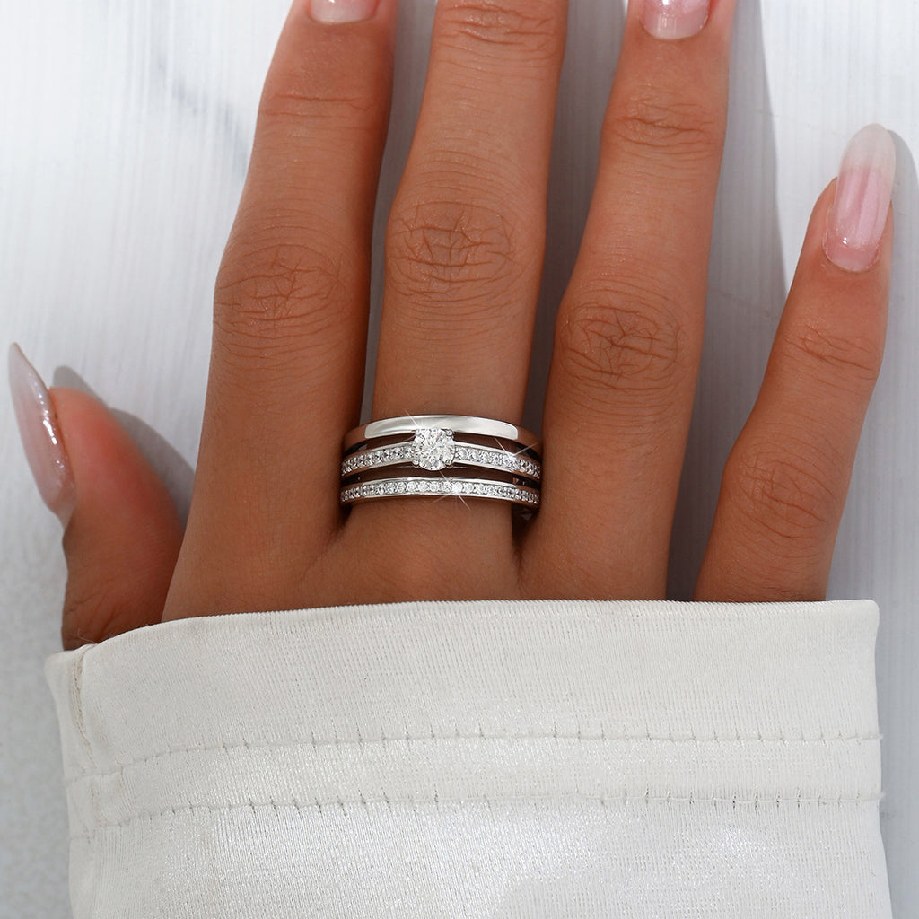 S925 Sterling Silver Women's Moissanite Fashion Ring | 0.3CT, Silver