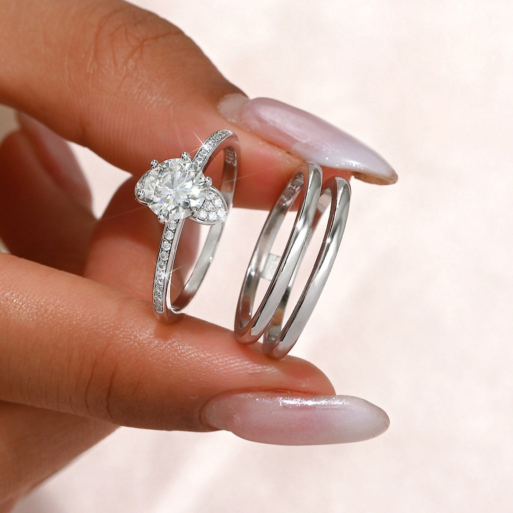 S925 Sterling Silver Double Layer Moissanite Ring Set | Engagement & Wedding