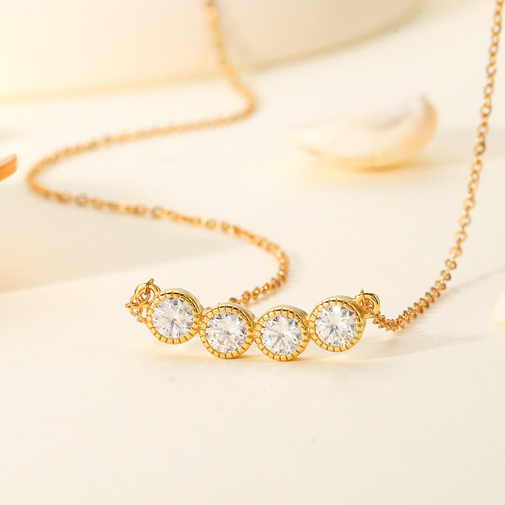 S925 Sterling Silver Four Stone Moissanite Collarbone Necklace | Minimalist Luxury