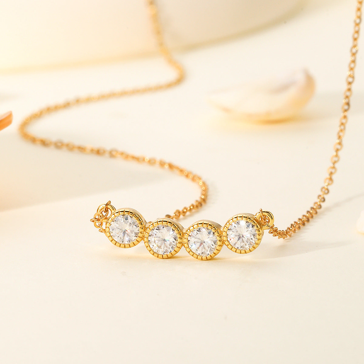 S925 Sterling Silver Four Stone Moissanite Collarbone Necklace | Minimalist Luxury
