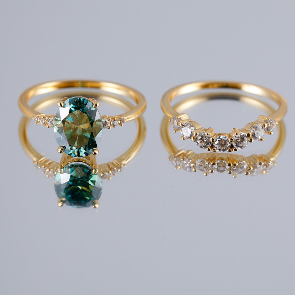 S925 Sterling Silver Green Moissanite Stackable Ring Set | 2CT