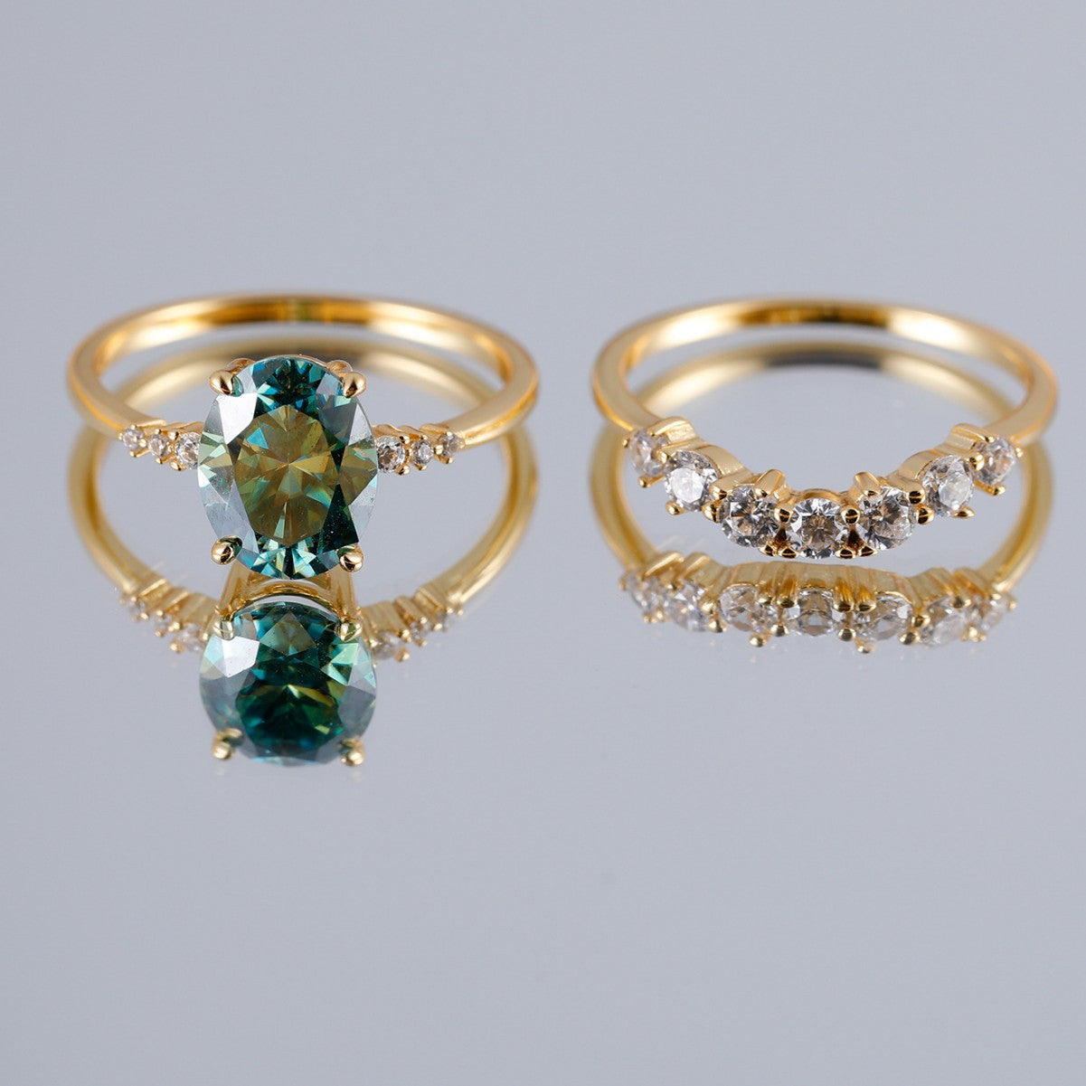 S925 Sterling Silver Green Moissanite Stackable Ring Set | 2CT