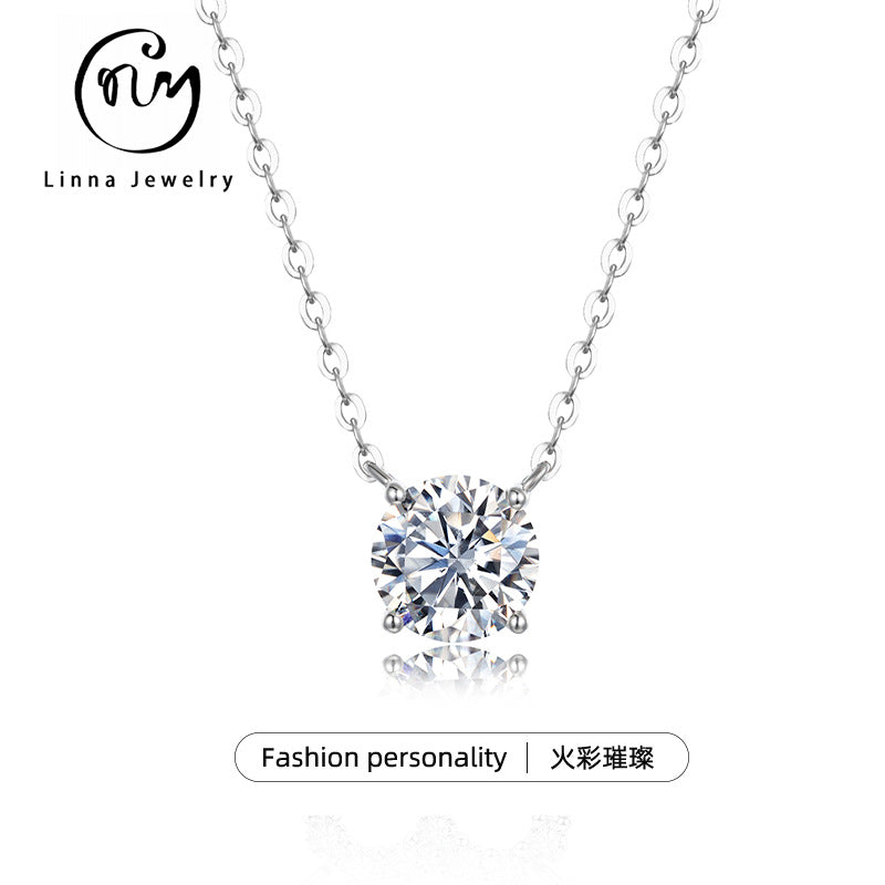 S925 Sterling Silver Moissanite Solitaire Pendant Necklace | 1CT–3CT