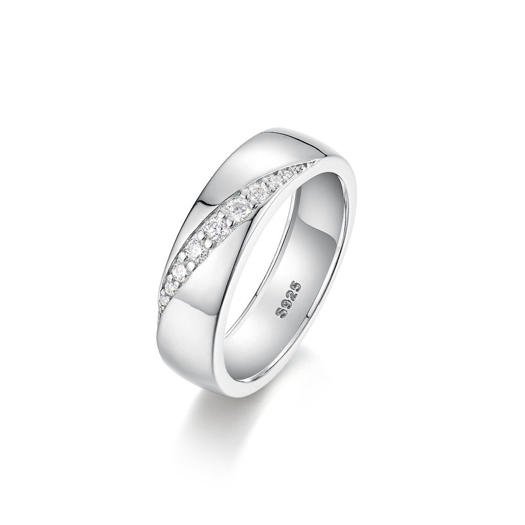 S925 Sterling Silver Men's Wide Band Moissanite Ring | White Gold, US Size 5–11