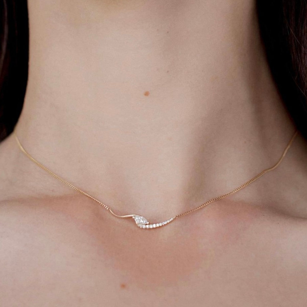 S925 Sterling Silver Marquise Moissanite Collarbone Necklace | Gold & Silver