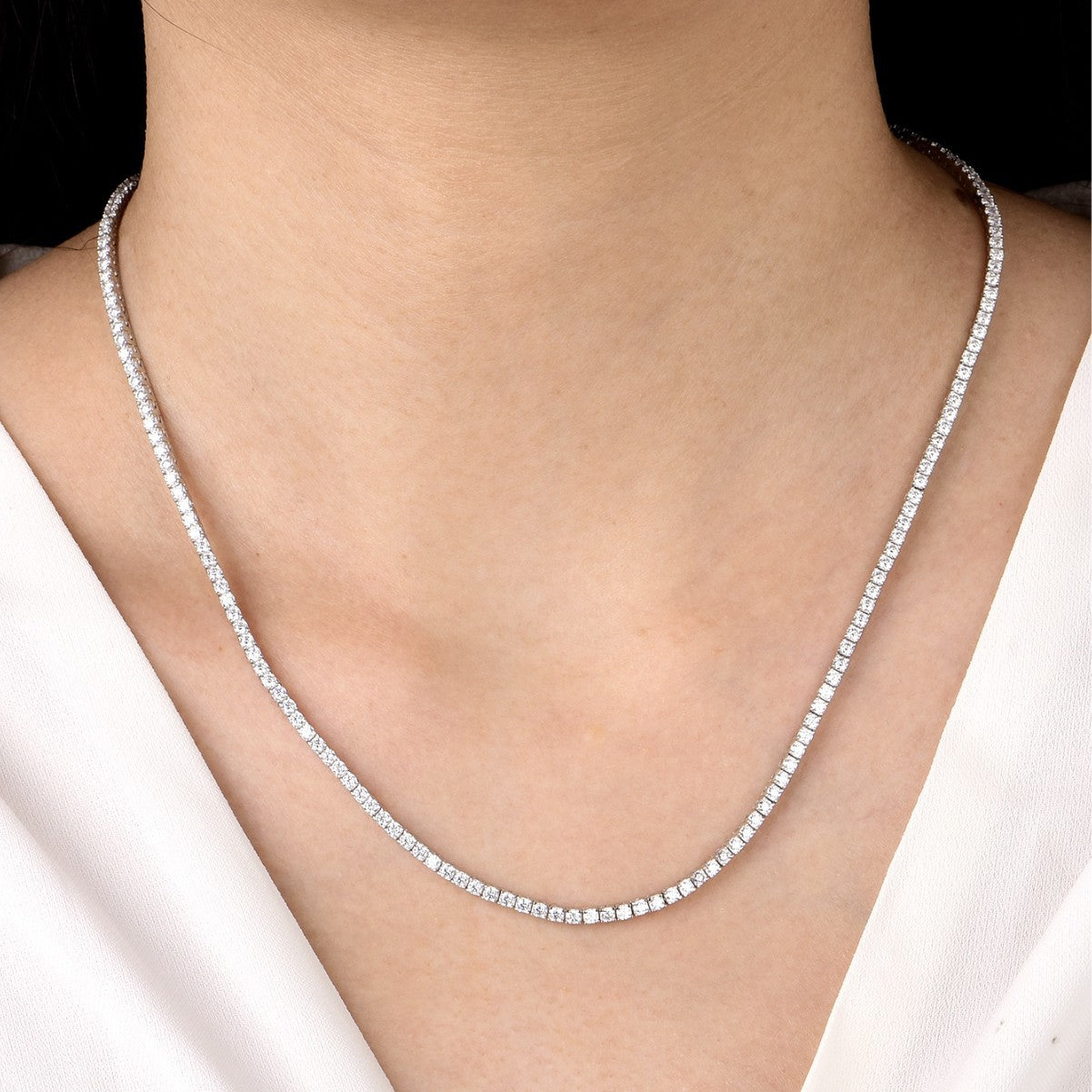 S925 Sterling Silver Moissanite Tennis Necklace | 2mm–6.5mm Stone Sizes