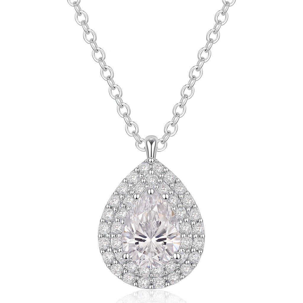 S925 Sterling Silver Triple Teardrop Moissanite Collarbone Necklace | Gold & White Gold