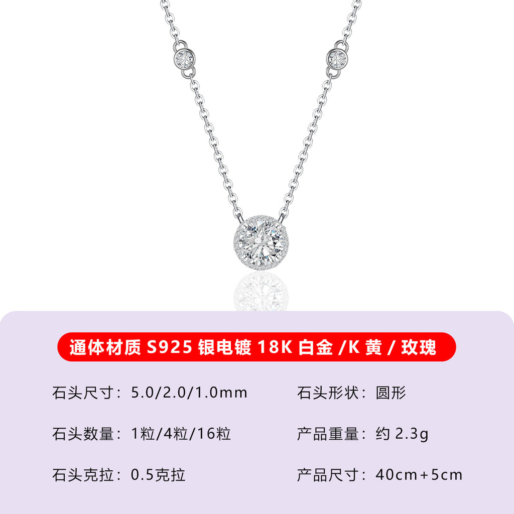 S925 Sterling Silver Starlight Moissanite Pendant Necklace | 0.5CT–3CT
