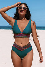 Brown Houndstooth Bikini Top & Reversible Bottoms Set